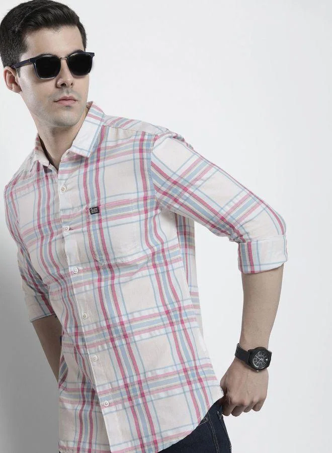 The Indian Garage Co The Indian Garage Co Men White Checked Spread Collar Shirt