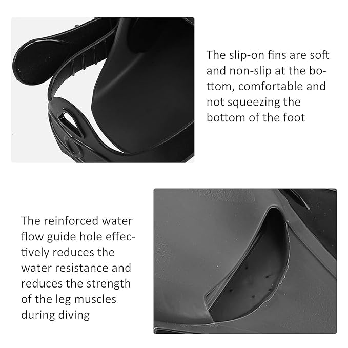 Olpad Swim Training Fins ,Diving Fins, Flippers for Snorkeling, Swimming Fins ,Swim Leg Fins,Adjustable Flipper Fins for Adults Men/Women, Teens, Lightweight & Compact for Travel (ML/XL) Black - Image 2