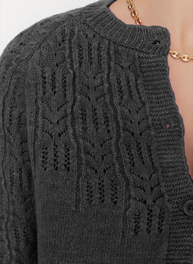 trendyol Anthracite Soft Textured Openwork/Perforated Knitwear Cardigan - Image 4