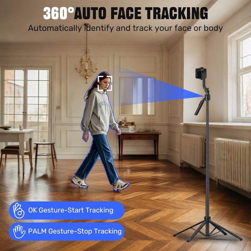 FKU C17 Auto Face Tracking AI Gimbal Selfie Stick Tripod Stand, Detachable Bluetooth Remote Compatible for iPhone/Android, Best for Vlogging/Photo Shoot (C17 AUTO FACE Tracking SEFIE Stick) - Image 2