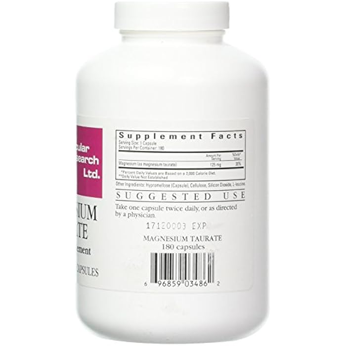 Ecological Formulas Cardiovascular Research Ecological Formulas Magnesium Taurate Capsule, 125 mg, 180 Count (EFMGT180) - Image 2