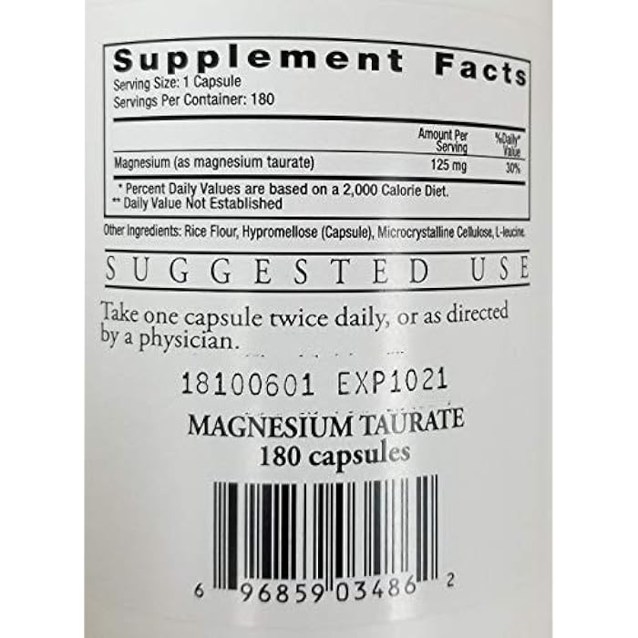 Ecological Formulas Cardiovascular Research Ecological Formulas Magnesium Taurate Capsule, 125 mg, 180 Count (EFMGT180) - Image 3