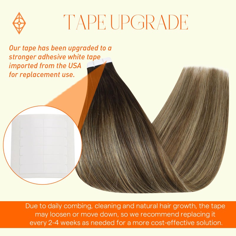 Full Shine 18Inch Tape in Hair Extensions Human Hair Ombre Balayage Tape in Extensions Color 2 Darkest Brown Fading to 3 and 27 Honey Blonde Seamless Remy Tape ins Human Hair Extensions 50G 20Pcs - Image 2