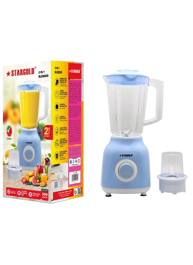 SG-1317 Blender and Grinder with 500W Power Copper Motor and 1.8L Juice Capacity