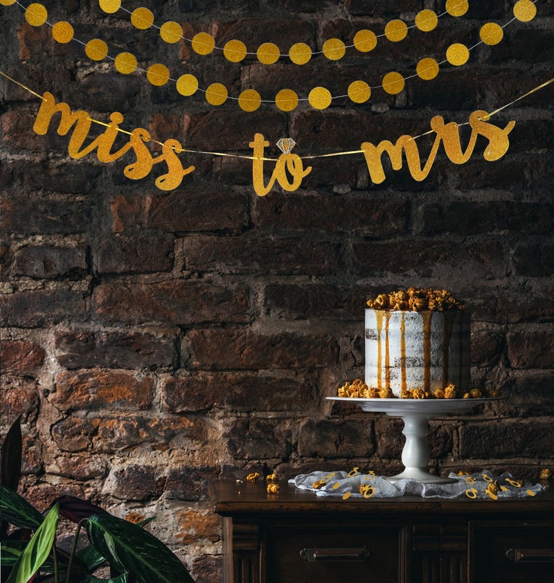 Bachelorette to Bride Miss to Mrs Banner, Garland & Confetti Set - Bachelorette, Engagement or Wedding Party Decorations - Sparkly Rose Gold Banner, Circle Garland & Super Fun Diamond Ring & Circle Confetti (Gold) - Image 4