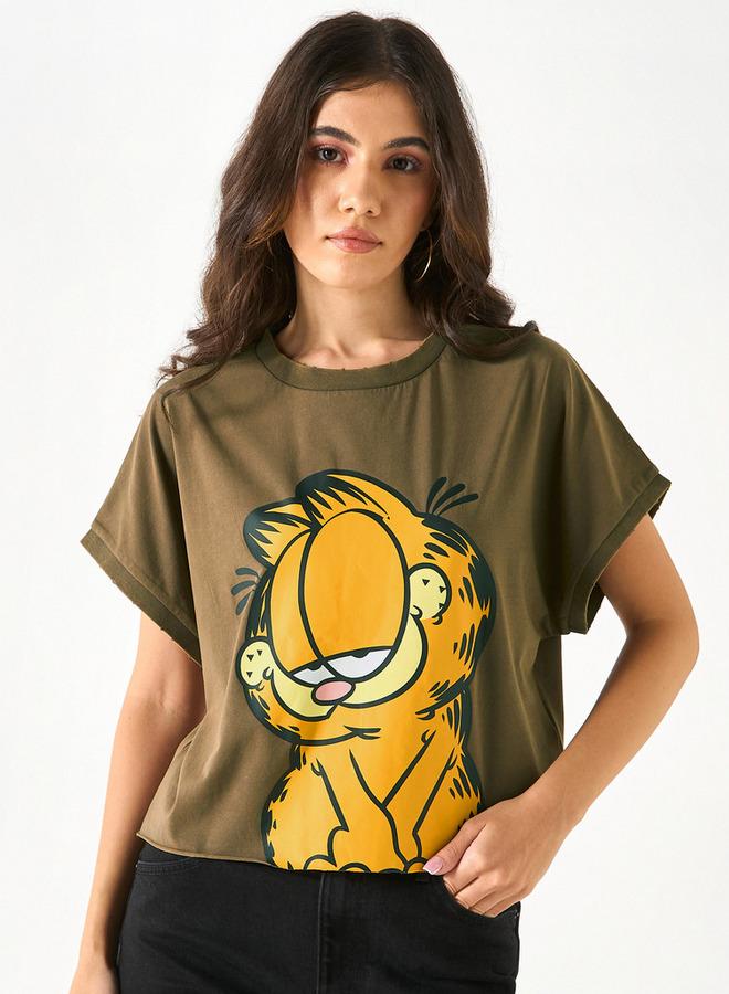 اس بي كاركترز Garfield Print T-shirt with Crew Neck and Short Sleeves - Image 1