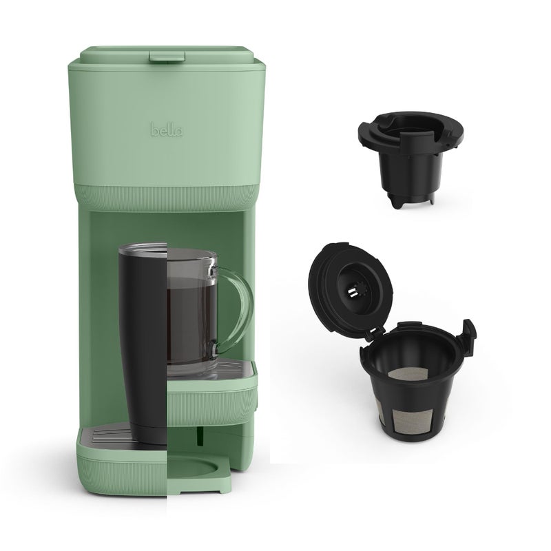 BELLA Single Serve Coffee Maker, K Cup & Coffee Ground Compatible with Removable, Adjustable Drip Tray, Auto Shutoff & Reusable Dishwasher Safe Accessories, Brews 6oz to 14oz, 1000 Watt, Seaglass - Image 1