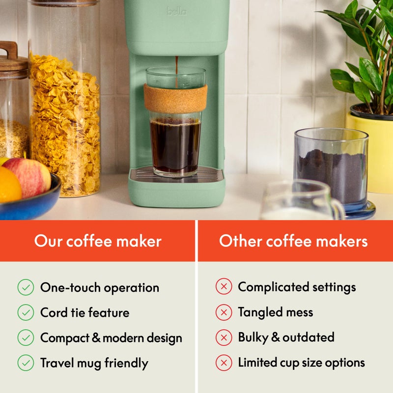 BELLA Single Serve Coffee Maker, K Cup & Coffee Ground Compatible with Removable, Adjustable Drip Tray, Auto Shutoff & Reusable Dishwasher Safe Accessories, Brews 6oz to 14oz, 1000 Watt, Seaglass - Image 3