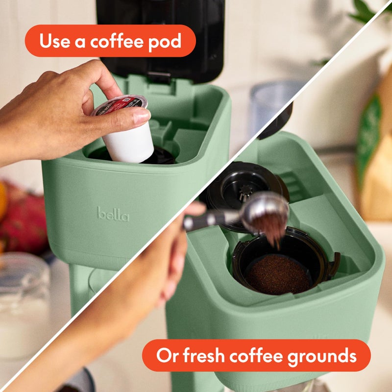 BELLA Single Serve Coffee Maker, K Cup & Coffee Ground Compatible with Removable, Adjustable Drip Tray, Auto Shutoff & Reusable Dishwasher Safe Accessories, Brews 6oz to 14oz, 1000 Watt, Seaglass - Image 2