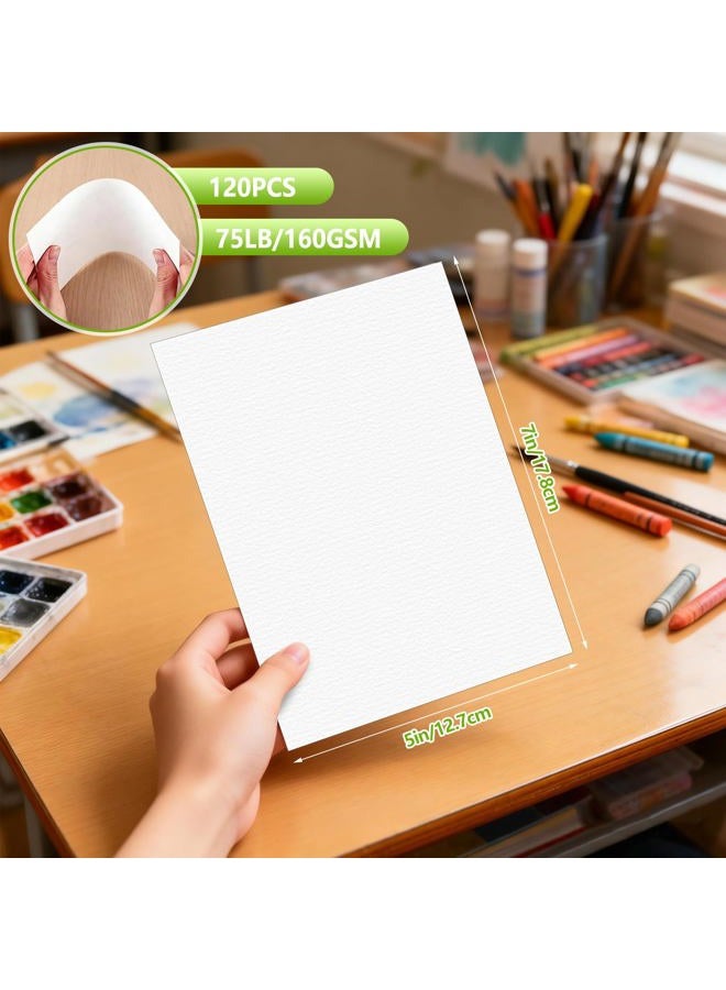 Fyess 120 Sheets Sketch Watercolor Paper, 5 x 7 Inch White Paper Cards, 160 GSM Cold Press Cotton Paper, Ideal for Watercolor Pencils, Sketching, Drawing for Students Artists - Image 2