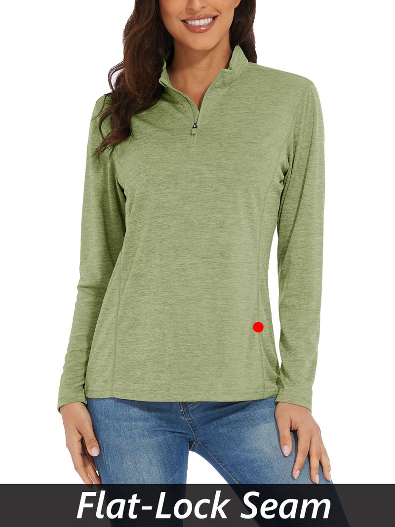 MAGCOMSEN Athletic Shirts for Women Long Sleeve Shirts Uv Protection Shirts for Women Summer Running Top Wheat Green L - Image 5