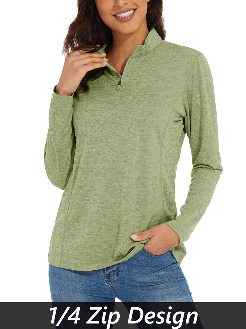 MAGCOMSEN Athletic Shirts for Women Long Sleeve Shirts Uv Protection Shirts for Women Summer Running Top Wheat Green L - Image 3