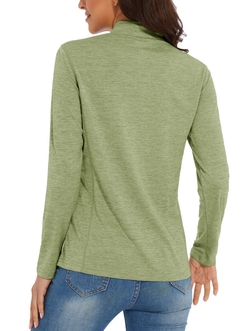 MAGCOMSEN Athletic Shirts for Women Long Sleeve Shirts Uv Protection Shirts for Women Summer Running Top Wheat Green L - Image 2