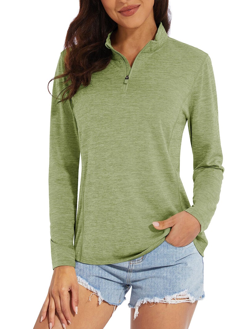 MAGCOMSEN Athletic Shirts for Women Long Sleeve Shirts Uv Protection Shirts for Women Summer Running Top Wheat Green L - Image 1