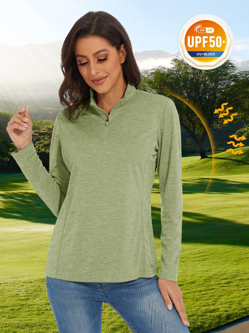 MAGCOMSEN Athletic Shirts for Women Long Sleeve Shirts Uv Protection Shirts for Women Summer Running Top Wheat Green L - Image 4