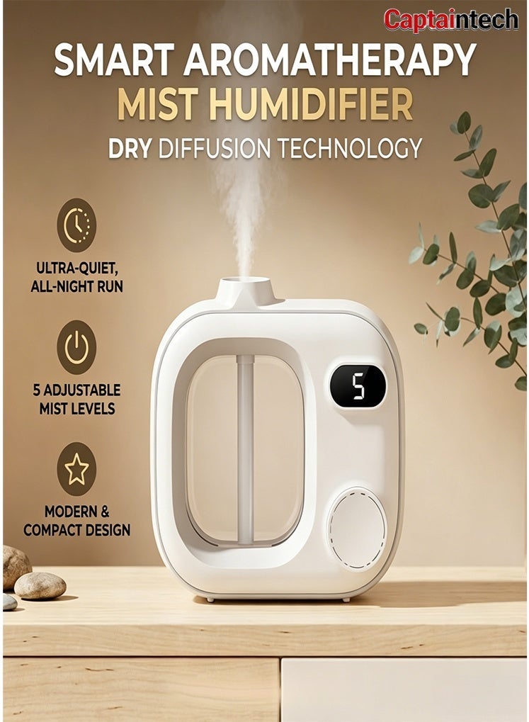 Captaintech Smart Aromatherapy Mist Humidifier with Dry Diffusion Technology, Ultra-Quiet All-Night Operation, 5 Adjustable Mist Levels, Modern & Compact Design for Bedroom and Office - Image 1