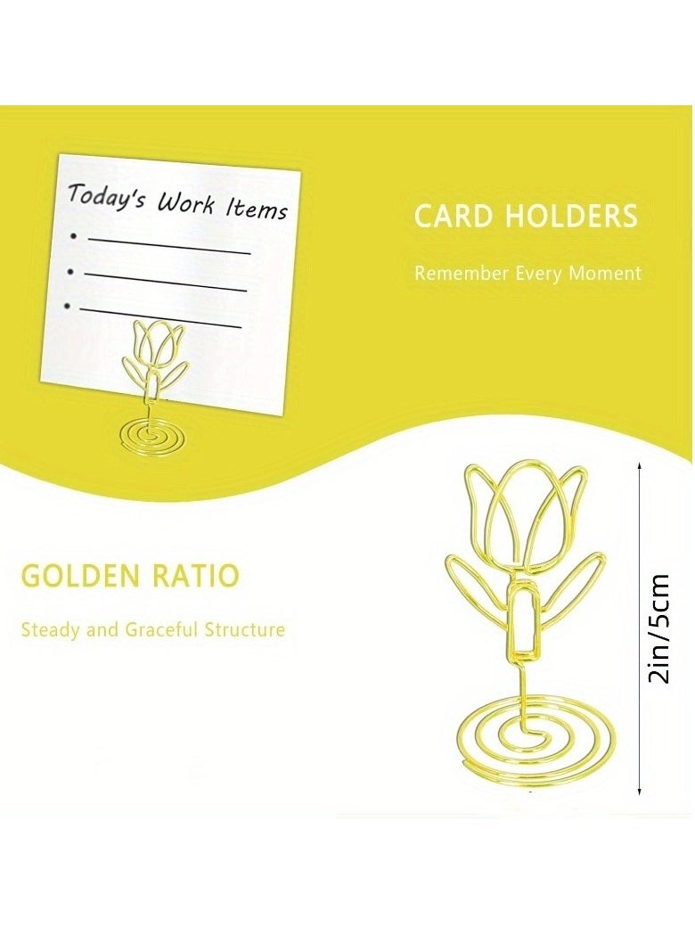 Generic 6-Pack Elegant Golden Tulip Place Card Holders - Perfect For Weddings, Parties & Events - Versatile Photo & Business Card Stands  - Image 3