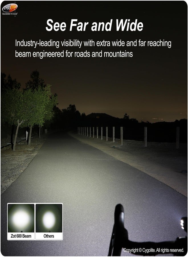 Cygolite Zot 600 Lumen Bicycle Light - 8 Light Modes - Use Day and Night - Compact, Durable, IP67 Waterproof- Secure Hard Mount- USB Rechargeable - for Road and Commuter Bicycles - Image 3