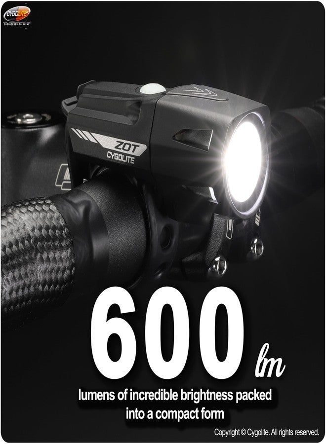 Cygolite Zot 600 Lumen Bicycle Light - 8 Light Modes - Use Day and Night - Compact, Durable, IP67 Waterproof- Secure Hard Mount- USB Rechargeable - for Road and Commuter Bicycles - Image 2