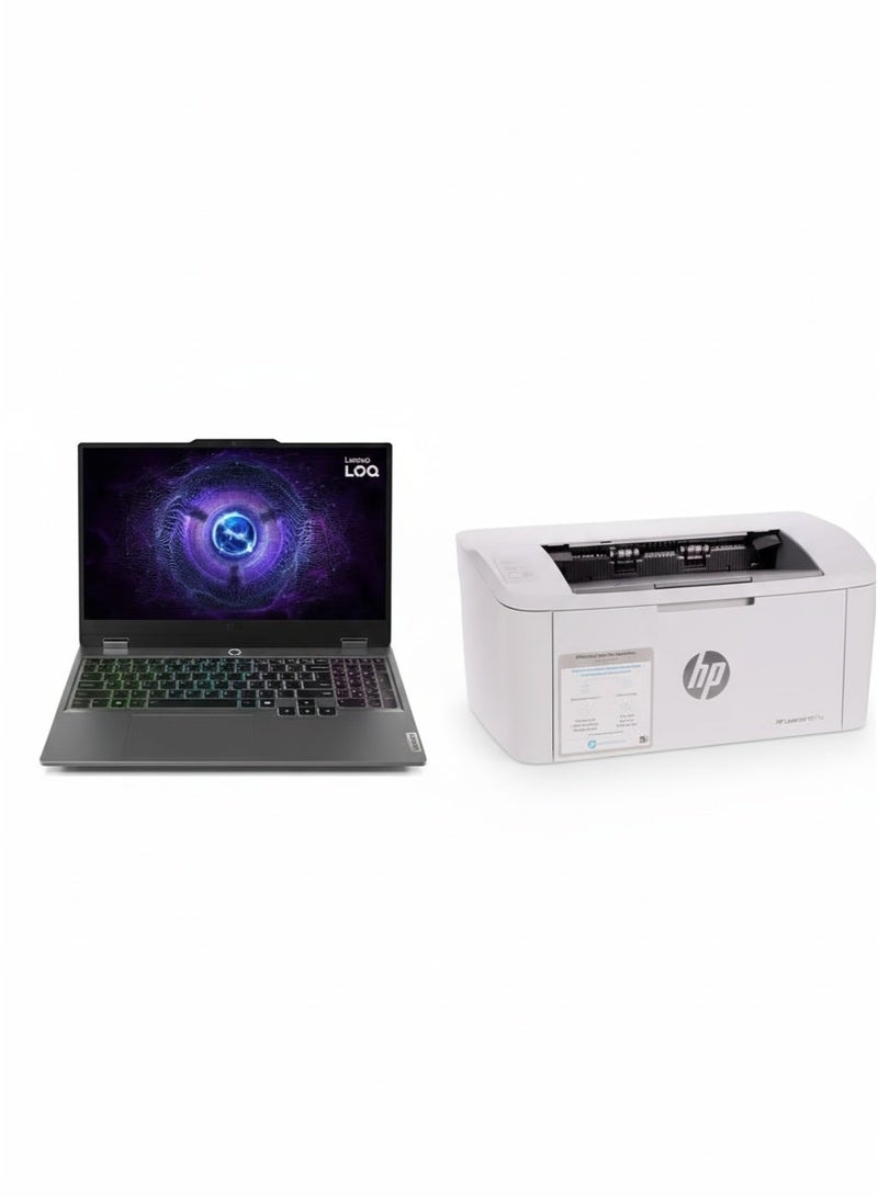 HP LaserJet M111w Black & White Multifunction Localization Printer, Print Speed Up To 20 ppm, 100 Sheets Output Capacity, 8000 Pages Monthly Cycle, USB / Wireless Connectivity and Perfect For Home | 7Md68A - White & (Upgraded Version) Lenovo LOQ 15IRX9 83DV00VLED Intel® Core™ i7-14700HX 16GB RAM , 1TB SSD , RTX 4060 ,15.6" FHD - Luna Grey English/Arabic Luna Grey English/Arabic Luna GreyBundle - Image 1