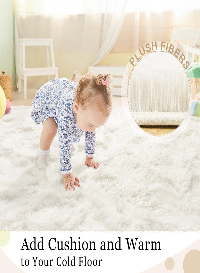 BENRON Fluffy Rugs for Living Room 5x8 Cream White, Washable Large Area Rugs for Bedroom Dining Table Office Kids Nursery Room, Washable Indoor Floor Carpets - Image 5