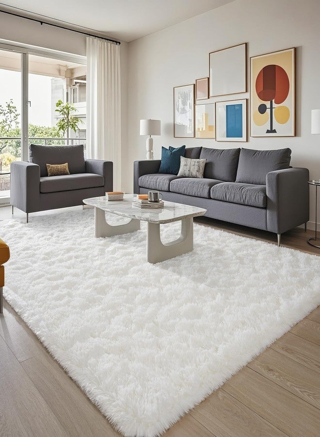 BENRON Fluffy Rugs for Living Room 5x8 Cream White, Washable Large Area Rugs for Bedroom Dining Table Office Kids Nursery Room, Washable Indoor Floor Carpets - Image 4