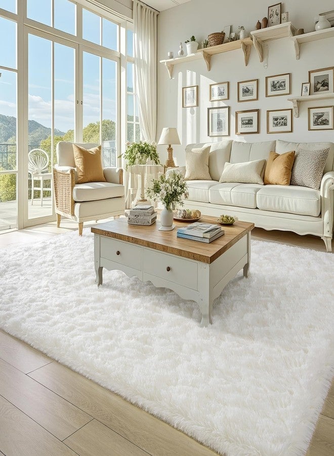 BENRON Fluffy Rugs for Living Room 5x8 Cream White, Washable Large Area Rugs for Bedroom Dining Table Office Kids Nursery Room, Washable Indoor Floor Carpets - Image 1