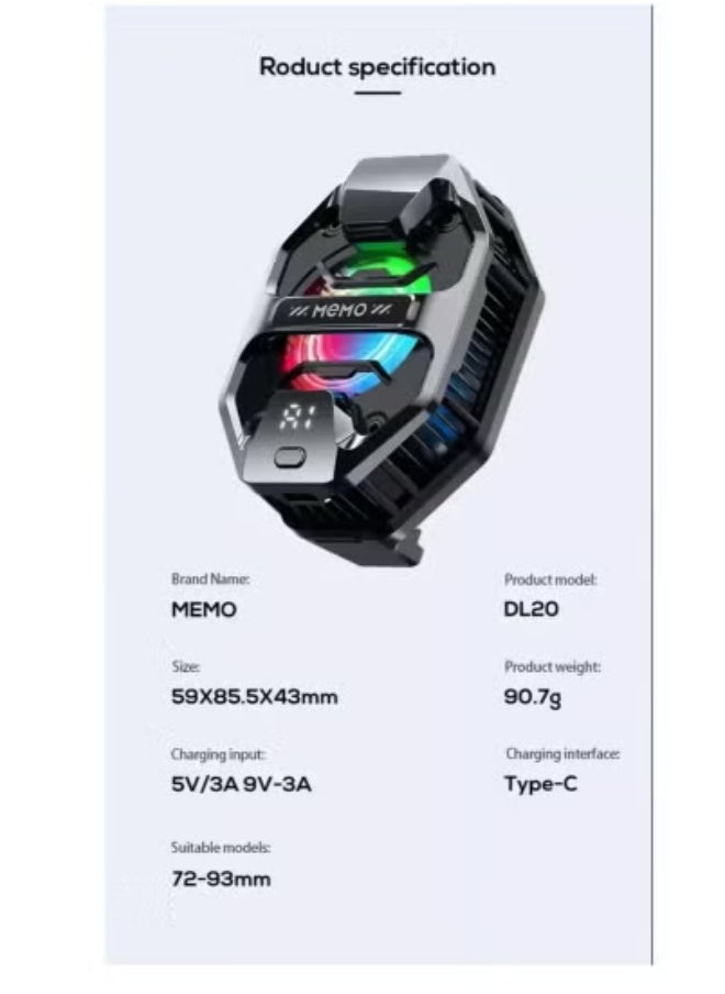 Memo DL20 Phone Cooler for Gaming with Semiconductor Radiator & Real-Time Temperature Display – Ultra-Quiet Mobile Phone Cooling Fan for Android & iPhone – USB-Powered Back Clip Radiator to Prevent Overheating, Boost Game Performance & Device Longevity  - Image 2