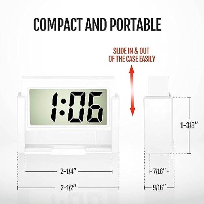 Unity Car Dashboard Digital Clock  Vehicle Adhesive Clock With Jumbo Lcd Time  Day Display  Mini Automotive Stick On Watch For Car Truck Dashboard  Air Vent Color  White - Image 5