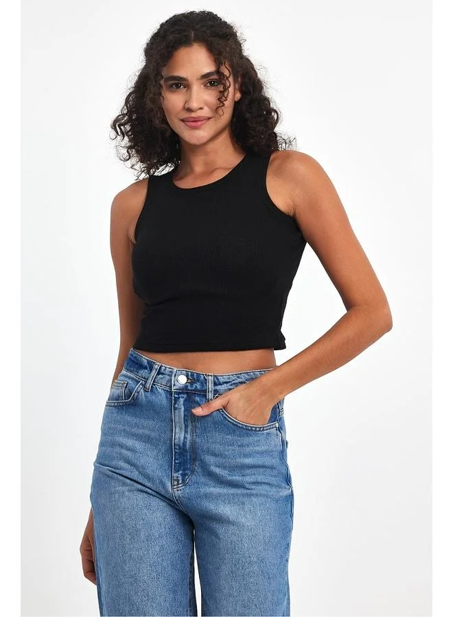 Mmetalic Women's 3-Pack Basic Crop Tank Tops in Black, White, and Grey with Ribbed-Look Strappy Thick Stretch Knit