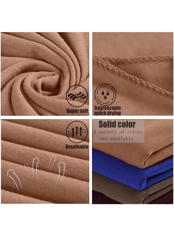 ZRQ ZRQ 5 Pieces Solid Color Multicolor Combination Stretch Hijab Extra Long Scarf Jersey Turban Fashion Head Scarf Soft Head Wraps for Women (Black,Camel,Coffee,Army Green,Turmeric)  - Image 3