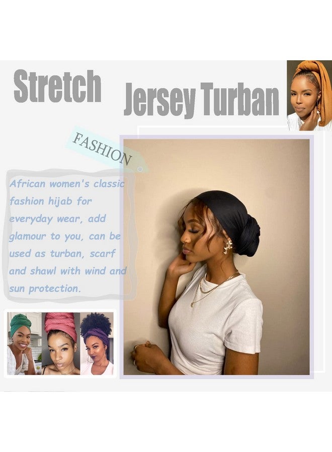 ZRQ ZRQ 5 Pieces Solid Color Multicolor Combination Stretch Hijab Extra Long Scarf Jersey Turban Fashion Head Scarf Soft Head Wraps for Women (Black,Camel,Coffee,Army Green,Turmeric)  - Image 4
