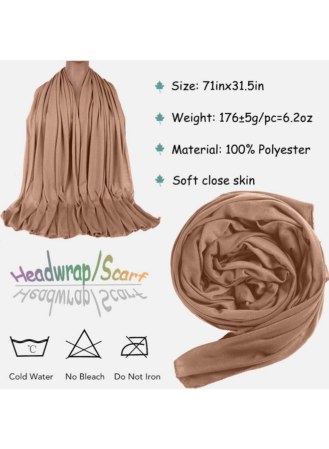 ZRQ ZRQ 5 Pieces Solid Color Multicolor Combination Stretch Hijab Extra Long Scarf Jersey Turban Fashion Head Scarf Soft Head Wraps for Women (Black,Camel,Coffee,Army Green,Turmeric)  - Image 2
