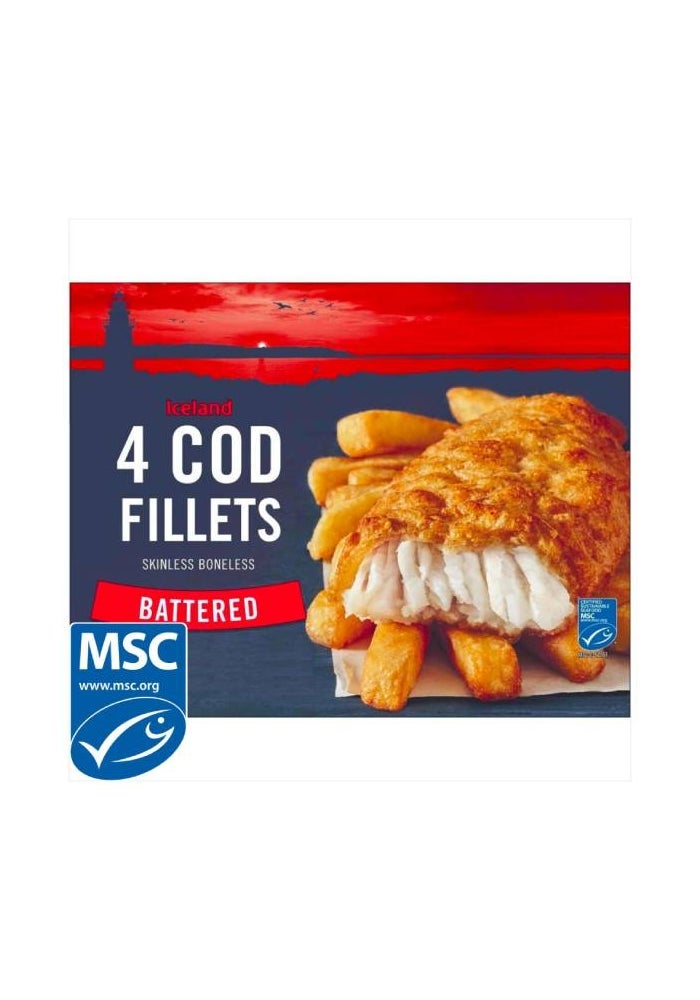 Cod Fillets, Battered Skinless Boneless - 440g, UK
