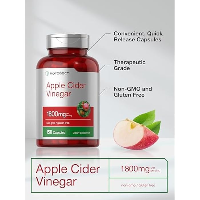 Horbäach Apple Cider Vinegar Capsules | 1800mg | 150 ACV Pills | Non-GMO, Gluten Free Supplement - Image 4