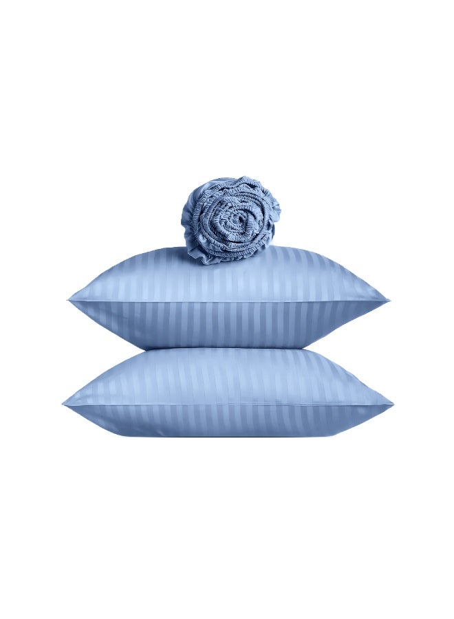 ريلاكس طقم ملاءات سرير فاخر ممتاز - ملاءة سرير فائقة النعومة، تسمح بمرور الهواء، ولطيفة على البشرة، مزودة بجيوب مطاطية عميقة، بالإضافة إلى غطاءي وسادة وملاءة سرير واحدة، لون أزرق، 180 × 200 سم - Image 1