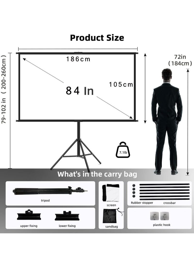 CityRiya-Long - Projector Screen with Stand, Portable 84" Projection Screen for Indoor Outdoor, Projector Screen with Wrinkle Free Tripod Stand, Mobile Movie Screen with Bag for Home Theater Wedding Party Office Presentation - Image 1