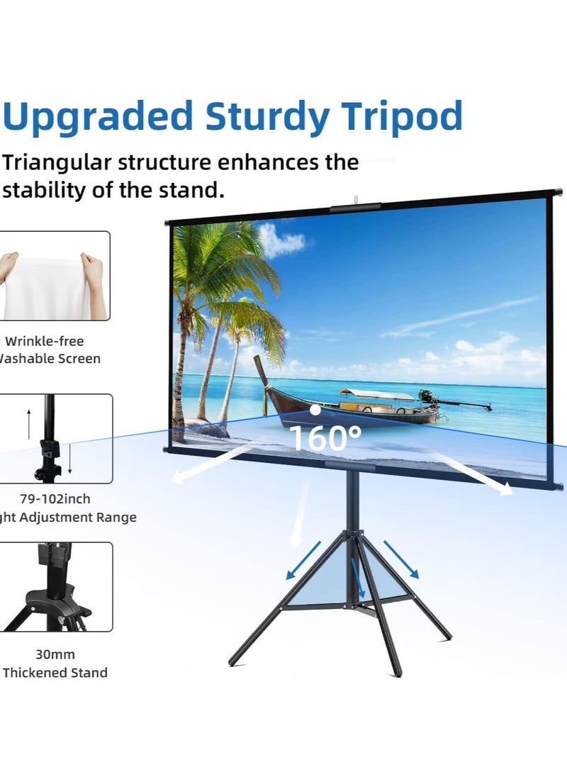 CityRiya-Long - Projector Screen with Stand, Portable 84" Projection Screen for Indoor Outdoor, Projector Screen with Wrinkle Free Tripod Stand, Mobile Movie Screen with Bag for Home Theater Wedding Party Office Presentation - Image 1