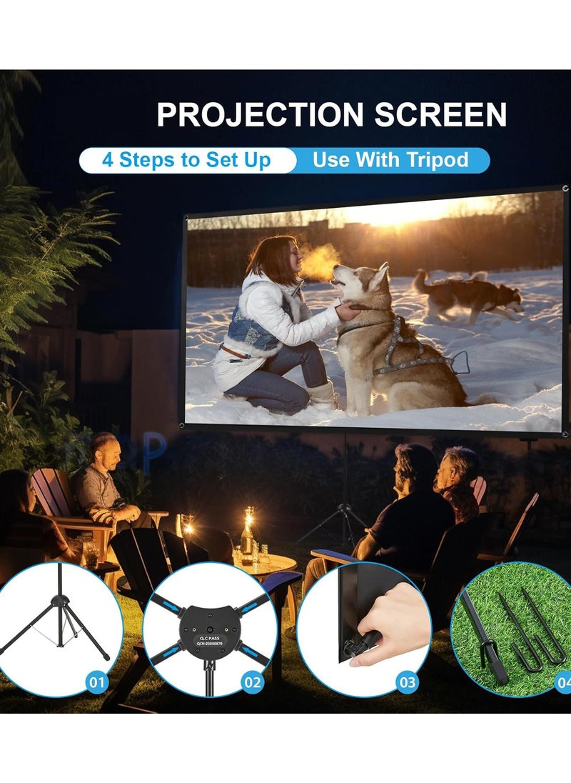 CityRiya-Long - Projector Screen with Stand, Portable 84" Projection Screen for Indoor Outdoor, Projector Screen with Wrinkle Free Tripod Stand, Mobile Movie Screen with Bag for Home Theater Wedding Party Office Presentation - Image 1