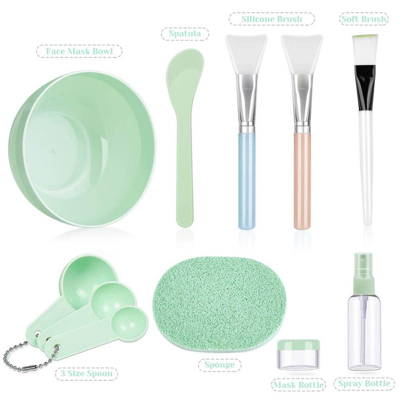 anezus Face Mask Mixing Bowl Set, Anezus 11 Pcs DIY Facemask Mixing Tool Kit with Facial Mask Bowl Stick Spatula Silicone Brush Spray Bottle Puff Soaking Bottle Gauges - Image 2
