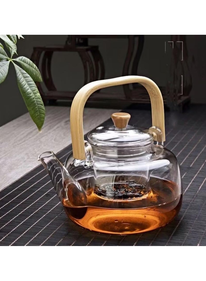1000ml Borosilicate Glass Teapot With Glass Infuser, Teapot With Strainer For Loose Tea, Safe On Stovetop, Tea Pot With Bamboo Handle - Image 1
