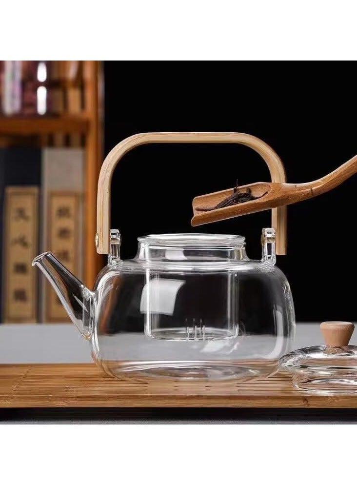 1000ml Borosilicate Glass Teapot With Glass Infuser, Teapot With Strainer For Loose Tea, Safe On Stovetop, Tea Pot With Bamboo Handle - Image 3