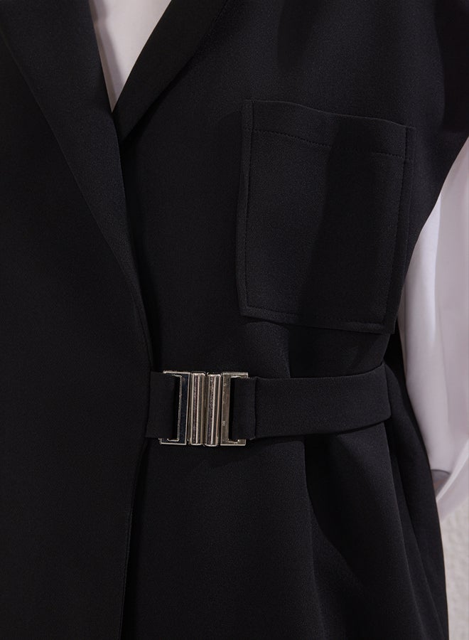 trendyol Black Double Breasted Buckle Accessory Woven Fabric Vest - Image 3