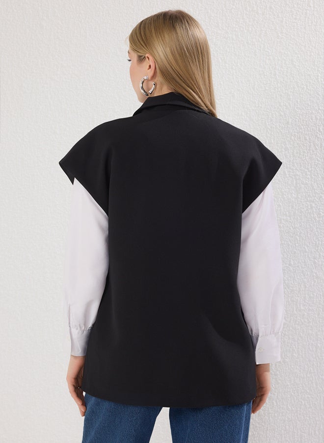 trendyol Black Double Breasted Buckle Accessory Woven Fabric Vest - Image 4