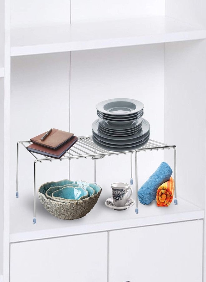 Nirgun Empex Expandable Stainless Steel Dish Rack for Kitchen Counter & Cabinets, Adjustable Multipurpose Storage Shelf, Plate & Utensil Holder, Rustproof Chrome Silver Finish - Image 2