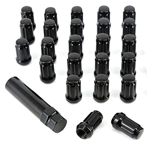 MOJTBE M12x1.5 Black Spline Lug Nuts 24pc + Tool, 12x1.5mm Wheel Lug Nuts Compatible with Toyota Tacoma 4Runner FJ Cruiser Lexus gx470 Mitsubishi Montero Ford Ranger Most 6 Lug 4 Lug Wheels - Image 1