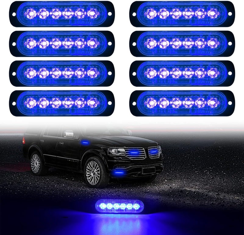 DIBMS LED Emergency Strobe Lights Bar - 8x Blue 6 LED Strobe Warning Light for Vehicles - Image 1