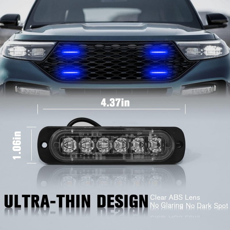 DIBMS LED Emergency Strobe Lights Bar - 8x Blue 6 LED Strobe Warning Light for Vehicles - Image 2