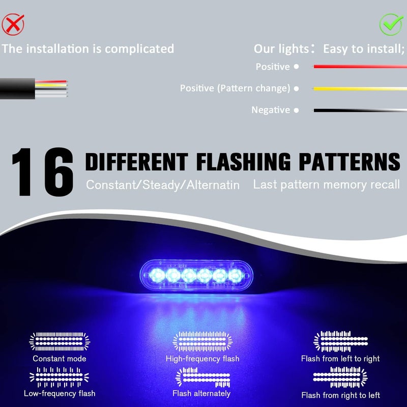 DIBMS LED Emergency Strobe Lights Bar - 8x Blue 6 LED Strobe Warning Light for Vehicles - Image 5