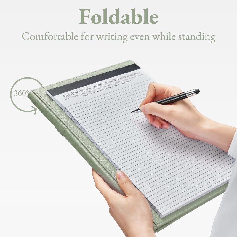 Mymazn Padfolio Portfolio Folder, Faux Leather Interview Resume Folder with Document Organizer & Business Card Holder, Letter-Sized Notepad Legal Pad Holder for Men Women (Sage Green) - Image 5
